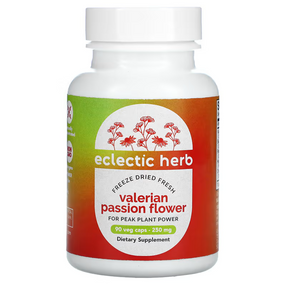 Buy Valerian Passion Flower 250 mg 90 Non-GMO Veggie Caps Eclectic Institute Online, UK Delivery, Sleep Support Aid