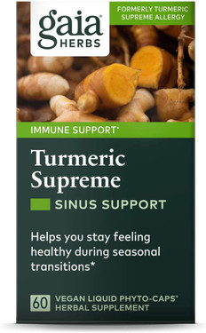Buy Turmeric Supreme Allergy 60 Vegetarian Liquid Phyto-Caps Gaia Herbs Online, UK Delivery, Antioxidant Curcumin