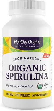 Organic Spirulina 500mg 720 Tabs Healthy Origins, Super Green Food