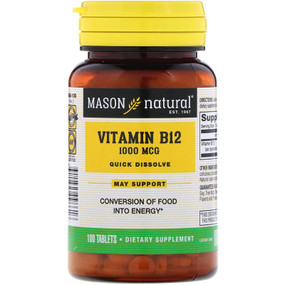 Buy Vitamin B-12 1000 mcg 100 Tabs Mason Vitamins Online, UK Delivery, Vitamin B12 Cyanocobalamin