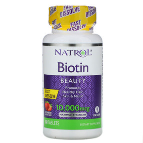 Buy Biotin Natural Strawberry Flavor 10 000 mcg 60 Tabs Natrol Online, UK Delivery, Vitamin B Biotin