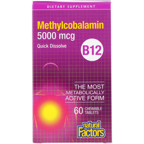 Buy B12 Methylcobalamin 5000 mcg 60 Chewable Tabs Natural Factors Online, UK Delivery, Vitamin B