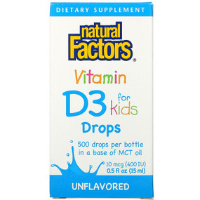 Buy Vitamin D3 Drops for Kids 400 IU 0.5 oz (15 ml) Natural Factors Online, UK Delivery, Liquid Vitamin D3
