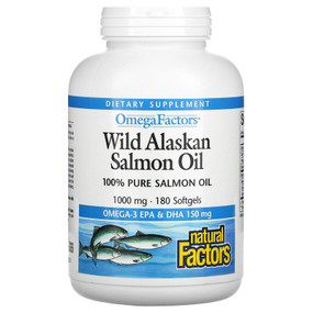 Buy Omega Factors Wild Alaskan Salmon Oil 1000 mg 180 sGels Natural Factors Online, UK Delivery, EFA Omega EPA DHA