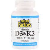 Buy Vitamin D3 & K2 60 sGels Natural Factors Online, UK Delivery, Vitamin D3