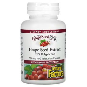 Buy GrapeSeedRich Grape Seed Extract 100 mg 90 Veggie Caps Natural Factors Online, UK Delivery, Antioxidant