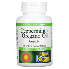 Buy Peppermint + Oregano Oil Complex 60 Enteric Coated sGels Natural Factors Online, UK Delivery, Cleanse Detox Cleansing Detoxification Treatment