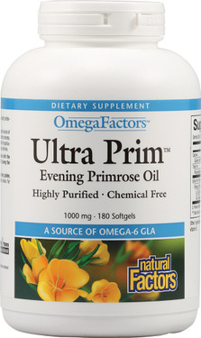 Buy OmegaFactors Ultra Prim Evening Primrose Oil 1000 mg 180 sGels Natural Factors Online, UK Delivery, EFA Omega EPA DHA