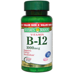 Buy Vitamin B-12 1000 mcg 200 Tabs Nature's Bounty Online, UK Delivery, Gluten Free Vitamin B12 Cyanocobalamin