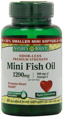 Buy Mini Fish Oil Premium Strength 90 Coated Mini sGels Nature's Bounty Online, UK Delivery, EFA Omega EPA DHA