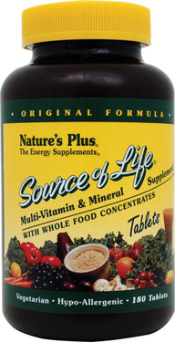 Buy Source of Life Multi-Vitamin & Mineral Supplement 180 Tabs Nature's Plus Online, UK Delivery, Gluten Free