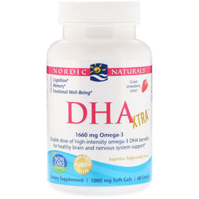 Buy DHA Xtra Strawberry 1000 mg 60 sGels Nordic Naturals Online, UK Delivery, EFA Omega EPA DHA