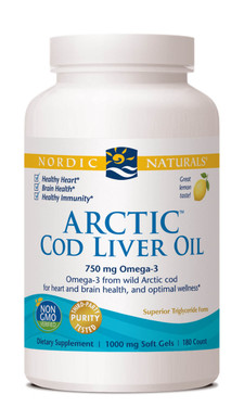 Buy Arctic Cod Liver Oil Lemon 1000 mg 180 sGels Nordic Naturals Online, UK Delivery, EFA Omega EPA DHA