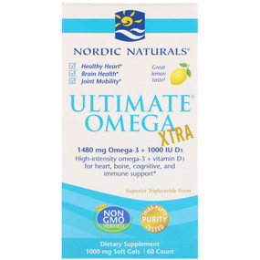 Buy Ultimate Omega Xtra Lemon 1000 mg 60 sGels Nordic Naturals Online, UK Delivery, EFA Omega EPA DHA