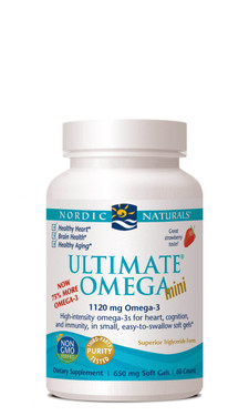 Buy Ultimate Omega Minis Strawberry 500 mg 90 sGels Nordic Naturals Online, UK Delivery, EFA Omega EPA DHA