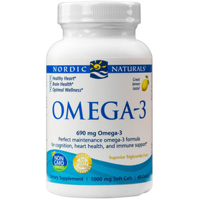 Buy Omega-3 Purified Fish Oil Lemon 1000 mg 60 sGels Nordic Naturals Online, UK Delivery, EFA EPA DHA Omega 369