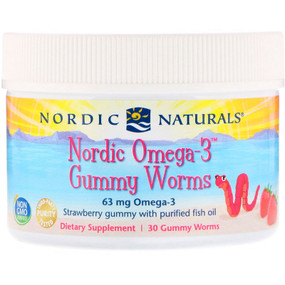 Buy Nordic Omega-3 Gummy Worms Strawberry Gummy 30 Count Nordic Naturals Online, UK Delivery, EFA EPA DHA Omega 369
