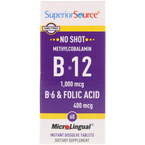 Buy Methylcobalamin B-12 1000 mcg B-6 & Folic Acid 400 mcg MicroLingual 60 Tabs Superior Source Online, UK Delivery, Vitamin B12 Methylcobalamin