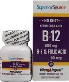 Buy Methylcobalamin B12 5000 mcg B-6 & Folic Acid 800 mcg MicroLingual 60 Tabs Superior Source Online, UK Delivery, Vitamin B12 Methylcobalamin