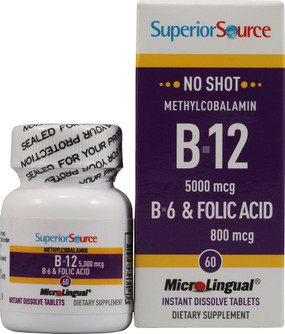 Buy Methylcobalamin B12 5000 mcg B-6 & Folic Acid 800 mcg MicroLingual 60 Tabs Superior Source Online, UK Delivery, Vitamin B12 Methylcobalamin