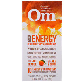 Energy, Mushroom Powder, Citrus Orange, 10 Packets 5.9 g Each, Reishi, Codyceps, UK Store