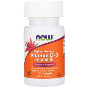 Buy Now Foods, Vitamin D3 10,000IU, 120 Softgels, Bones, Immune