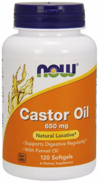 Castor Oil 650 mg 120 Softgels Now Foods, Digestion, Laxative