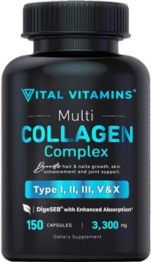 UK Buy Multi Collagen Complex, 150 Caps, Type I, II, III, V, X, Vital, Skin, Joints