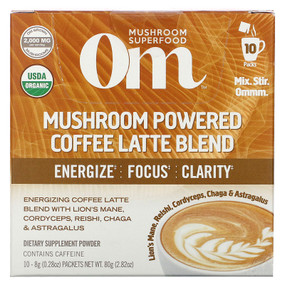UK Buy Om Mushrooms, Mushroom Coffee Latte Blend, 10 Packets, 0.28 oz each