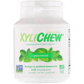 XyliChew Gum Spearmint Jar 60 ct, Xylichew, No Sugar Chewing Gum, UK