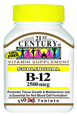 Buy B-12 2500 mcg 110 Tabs 21st Century Health Online, UK Delivery, Vitamin B12 Cyanocobalamin