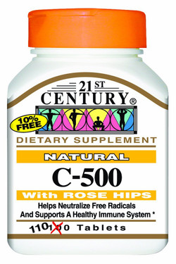 Buy Natural C-500 with Rose Hips 110 Tabs 21st Century Health Online, UK Delivery, Vitamin C Rose Hips