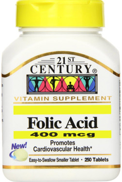 Buy Folic Acid 400 mcg 250 Tabs 21st Century Health Online, UK Delivery, Folic Acid Prenatal Vitamin Pregnancy