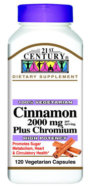 Buy Cinnamon Plus Chromium 120 Veggie Caps 21st Century Health Online, UK Delivery, Herbal Remedy Natural Treatment