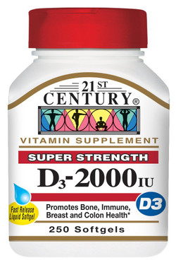 Buy Vitamin D3 2000 IU 250 sGels 21st Century Health Online, UK Delivery, Vitamin D3