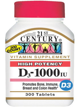Buy D3 1000 IU 300 Tabs 21st Century Health Online, UK Delivery, Vitamin D3