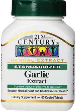 Buy Garlic Extract Standardized 60 Coated Tabs 21st Century Online, UK Delivery, Natural Immune