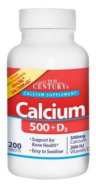 Buy Calcium 500 + D3 200 Caplets 21st Century Health Online, UK Delivery, Mineral Oystershell Calcium Bone Osteo Support Formulas