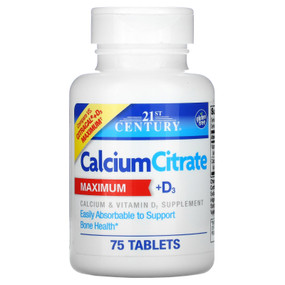 Buy Calcium Citrate + D3 75 Caplets 21st Century Health Online, UK Delivery, Bone Osteo Support Formulas