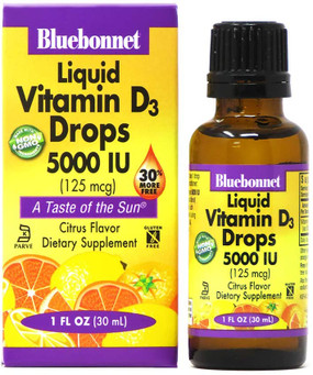 Buy Liquid Vitamin D3 Drops Citrus 5000 IU 1 oz (30 ml) Bluebonnet Nutrition Online, UK Delivery, Vitamin D3