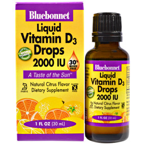 Buy Liquid Vitamin D3 Drops Natural Citrus Flavor 2000 IU 1 oz (30 ml) Bluebonnet Nutrition Online, UK Delivery, Vitamin D3