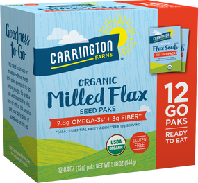Buy Organic Flax Paks Milled Flax Seeds 12 Packs .4 oz (12 g) Each Carrington Farms Online, UK Delivery, Gluten Free Snacks