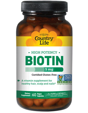 Buy Biotin High Potency 5 mg 60 Veggie Caps Country Life Online, UK Delivery, Vitamin B Biotin