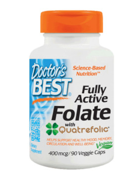Buy Best Folate Fully Active Featuring Quatrefolic 400 mcg 90 Veggie Caps Doctor's Best Online, UK Delivery, Folic Acid Prenatal Vitamin Pregnancy