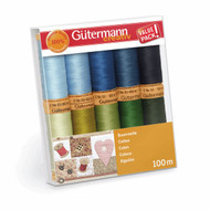 Gutermann 100% Natural Cotton Thread Set 100m Hand and Machine 10 Blues & Greens