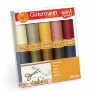 Gutermann 100% Natural Cotton Thread Set 100m Hand and Machine 10 Assorted Reels