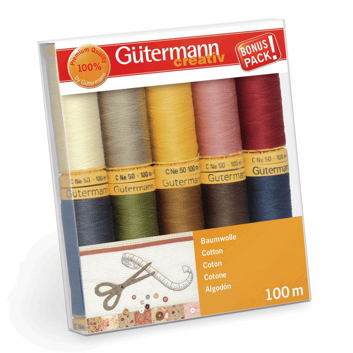 Gutermann 100 Natural Cotton Thread Set 100m Hand and Machine 10 Assorted Reels Crafty Critters