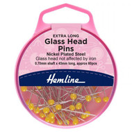 Hemline Extra Long Glass Head Pins Approx.60 Pieces - 45mm x 0.7mm