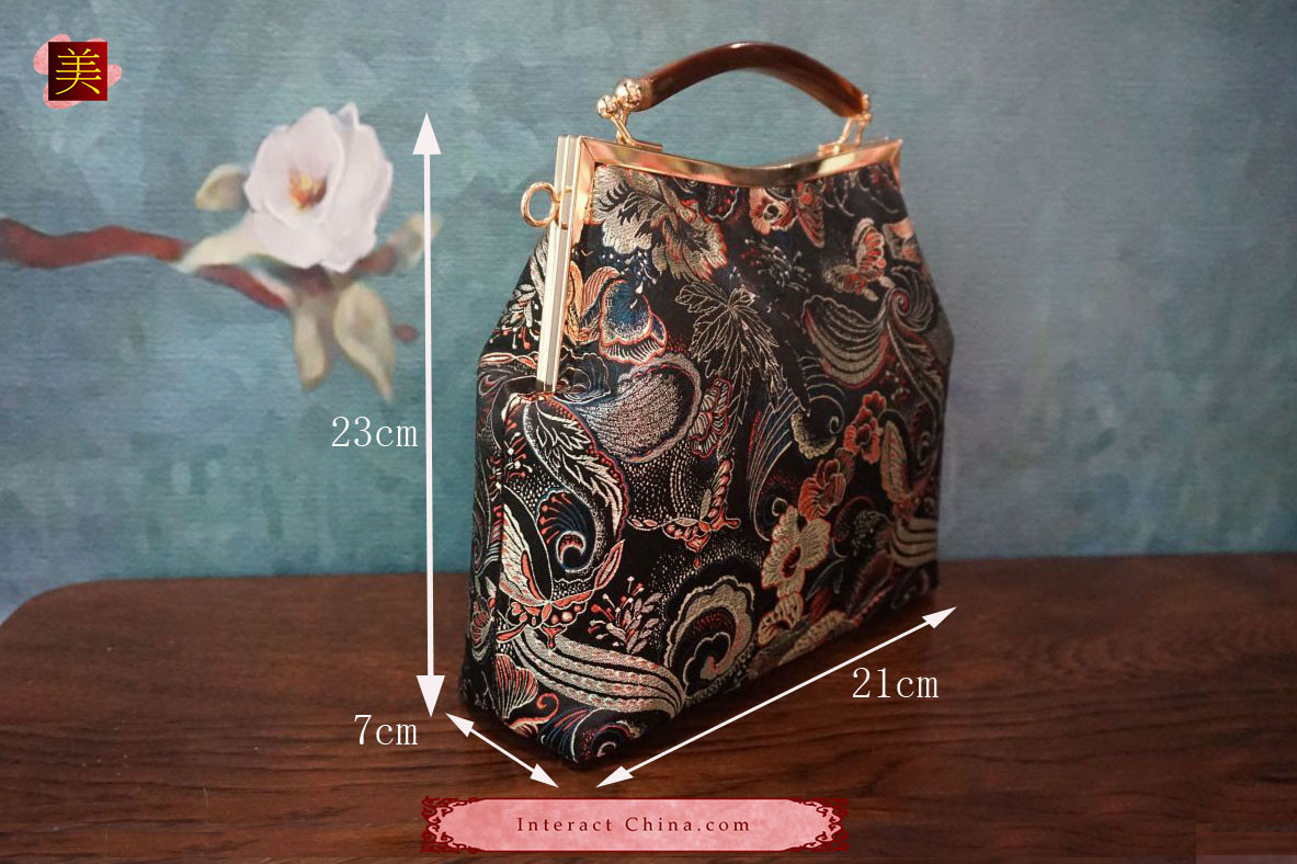 Classy Handcrafted Silk Brocade Handbag Everyday Weekend Crossbody Bag Kiss Lock Travel Shoulder Bag #112