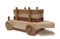 The log car comes loaded with nine six-inch logs of maple, walnut and cherry that children like to load and unload. When combined with the tender's blocks and a little imagination, the building can go on for hours. The log car is 12" long x 4" wide. 